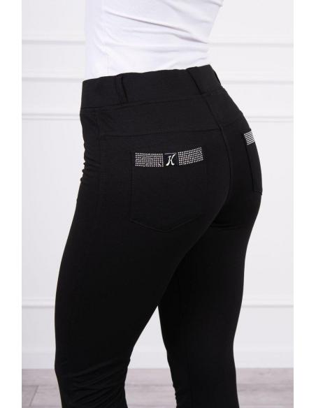 Pantaloni negri din bumbac cu zirconiu cubic